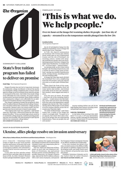 Newspaper oregonian - The Oregonian's deadlines were much earlier Friday night to allow carriers more time to deal with the snow and ice forecast in the Portland metro area. Safety comes first. That means later news ...